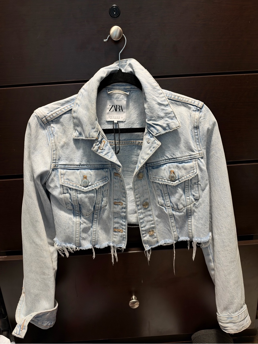 ZARA Light Blue Cropped Distressed Denim Jacket